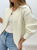 Pearl Trim Ripped Hem Cardigan 1