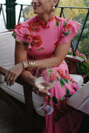 Roselle Rose Print Floral Cheongsam Maxi Dress