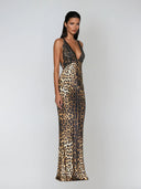 Saskia Leopard Lace Halter Maxi Dress