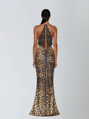 Saskia Leopard Lace Halter Maxi Dress