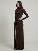 Seraphine High Neck Long Sleeve Slit Maxi Dress