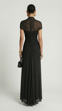Seraphine Ruched Mesh Cut-Out Maxi Dress High Neck