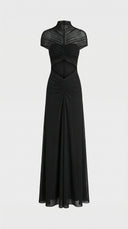 Seraphine Ruched Mesh Cut-Out Maxi Dress High Neck