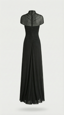 Seraphine Ruched Mesh Cut-Out Maxi Dress High Neck