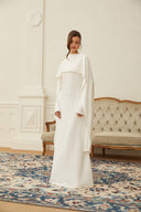Seravelle Flowing Pearl Trim Shawl Detail Maxi Dress