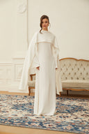 Seravelle Flowing Pearl Trim Shawl Detail Maxi Dress