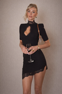 Serelle Lace Detail Mini Dress High Neck Ruched