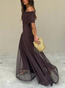 Serena Off Shoulder Chiffon Maxi Dress
