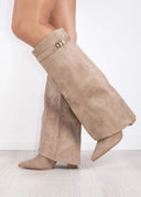 Serena Slouch Knee High Heeled Boots Apricot