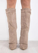 Serena Slouch Knee High Heeled Boots Apricot