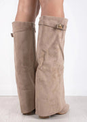 Serena Slouch Knee High Heeled Boots Apricot