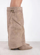 Serena Slouch Knee High Heeled Boots Apricot