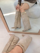 Serena Slouch Knee High Heeled Boots Apricot