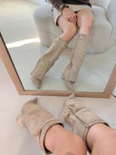Serena Slouch Knee High Heeled Boots Apricot