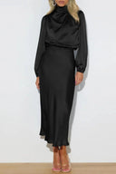 Sienna High Neck Draped Satin Midi Dress
