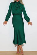 Sienna High Neck Draped Satin Midi Dress