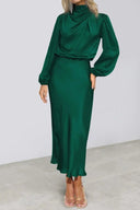 Sienna High Neck Draped Satin Midi Dress