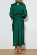 Sienna High Neck Draped Satin Midi Dress