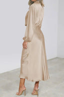 Sienna High Neck Draped Satin Midi Dress