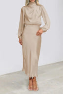 Sienna High Neck Draped Satin Midi Dress