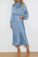 Sienna High Neck Draped Satin Midi Dress