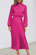 Sienna High Neck Draped Satin Midi Dress