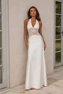Sienna Lace Halter Satin Maxi Dress