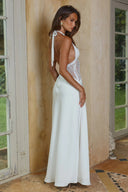 Sienna Lace Halter Satin Maxi Dress