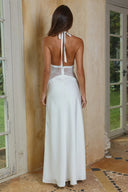 Sienna Lace Halter Satin Maxi Dress