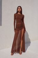 Sienna Ruched Mesh Long Sleeve Maxi Dress