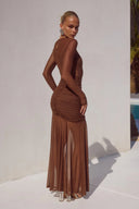 Sienna Ruched Mesh Long Sleeve Maxi Dress