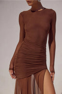 Sienna Ruched Mesh Long Sleeve Maxi Dress
