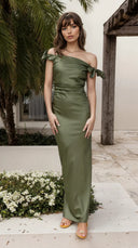 Sienna Satin Off Shoulder Maxi Dress