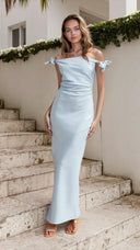 Sienna Satin Off Shoulder Maxi Dress