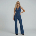Sienna Zip Front Denim Jumpsuit Structured Wide Leg