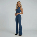 Sienna Zip Front Denim Jumpsuit Structured Wide Leg