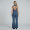 Sienna Zip Front Denim Jumpsuit Structured Wide Leg