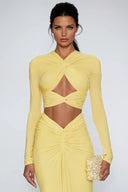 Solenne Two Piece Set Ruched Maxi Skirt Long Sleeve Crop Top