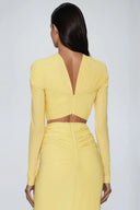 Solenne Two Piece Set Ruched Maxi Skirt Long Sleeve Crop Top
