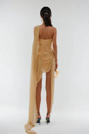 Soraya Ruched Scarf Strapless Asymmetrical Mini Dress
