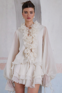 Sorella Floral Ruffle Mini Dress Sheer Sleeve