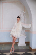 Sorella Floral Ruffle Mini Dress Sheer Sleeve