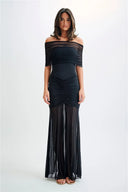 Sorella Off Shoulder Ruched Maxi Dress Sheer Skirt