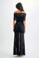 Sorella Off Shoulder Ruched Maxi Dress Sheer Skirt