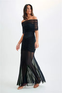 Sorella Off Shoulder Ruched Maxi Dress Sheer Skirt
