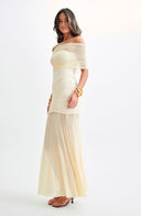 Sorella Off Shoulder Ruched Maxi Dress Sheer Skirt