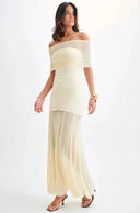 Sorella Off Shoulder Ruched Maxi Dress Sheer Skirt