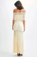 Sorella Off Shoulder Ruched Maxi Dress Sheer Skirt