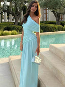 Sorelle One Shoulder Ruched Maxi Dress