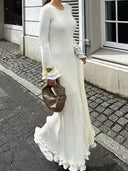 Sorelle Ribbed Knit Maxi Dress Long Sleeve Ruffle